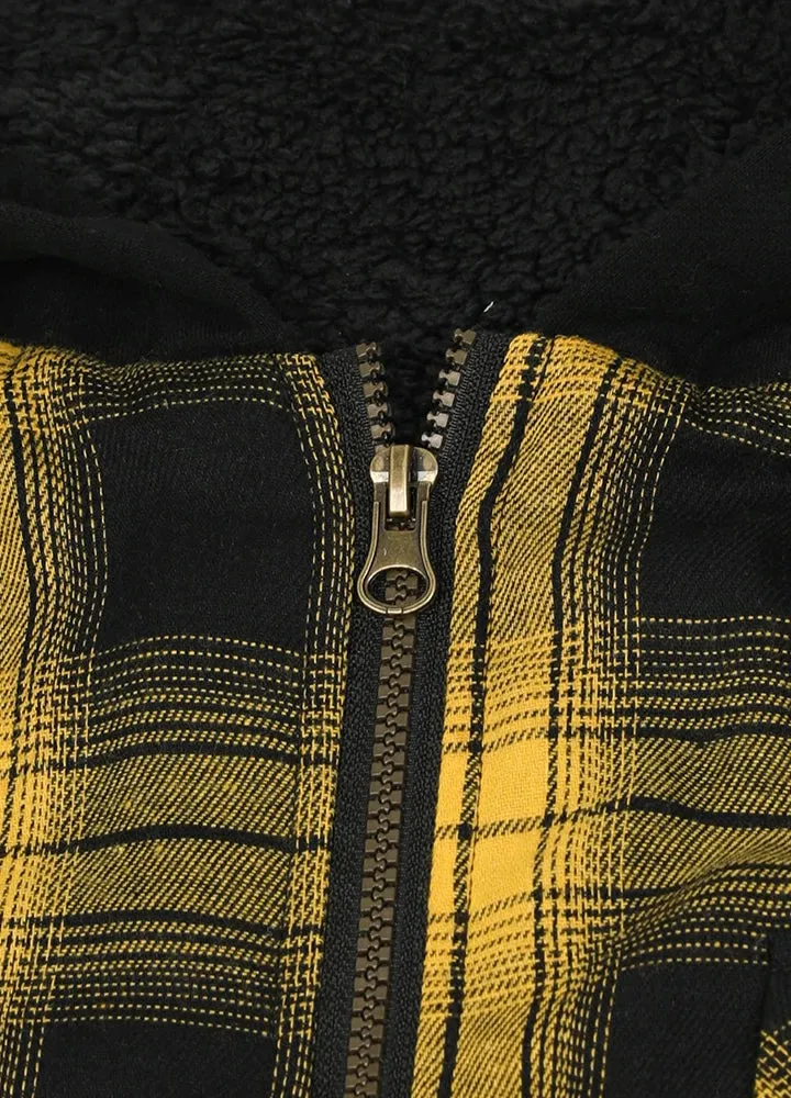 Men's Matching Family Yellow Plaid Flannel Hooded Jacket