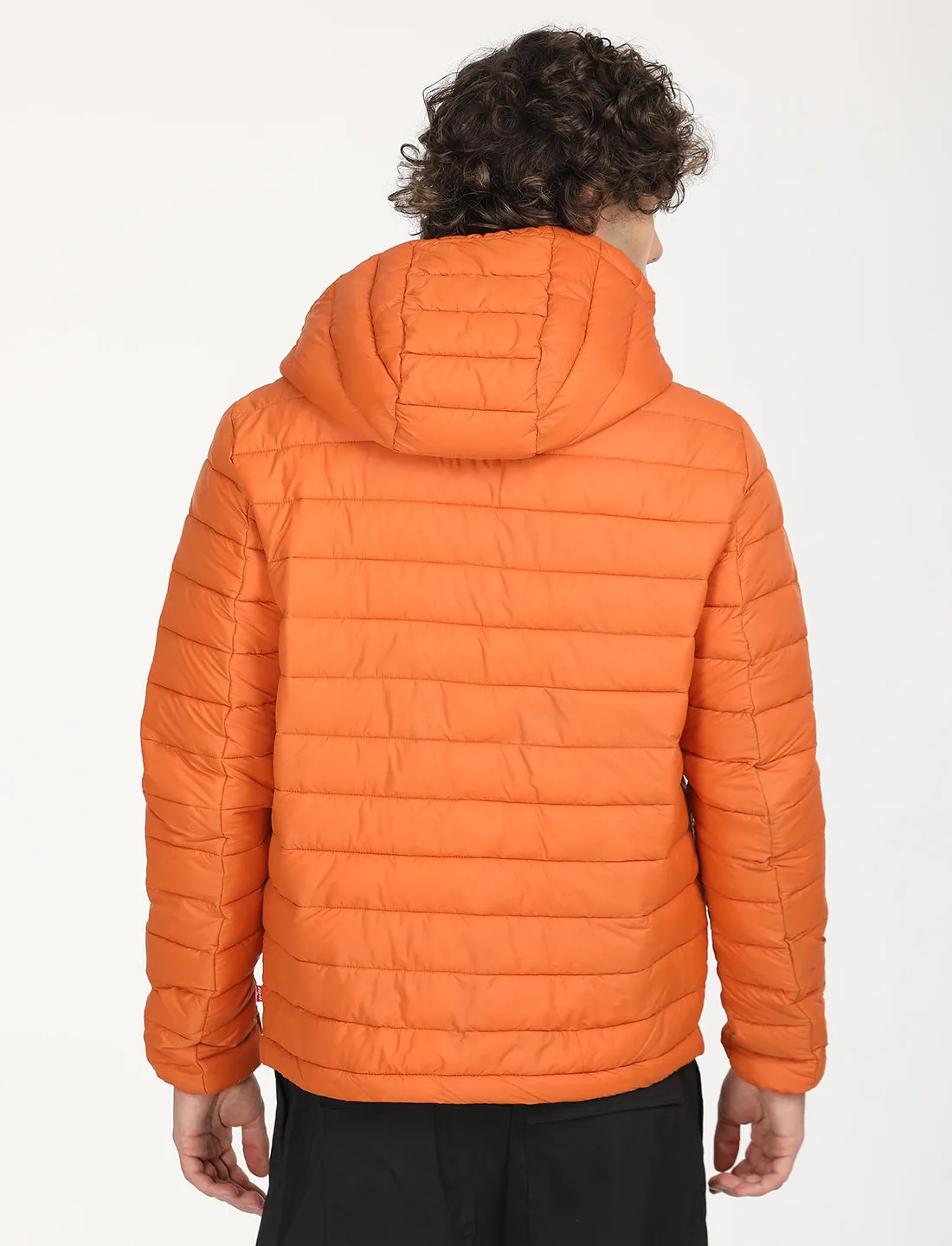 Men's Quilted Orange Hooded Puffer Jacket