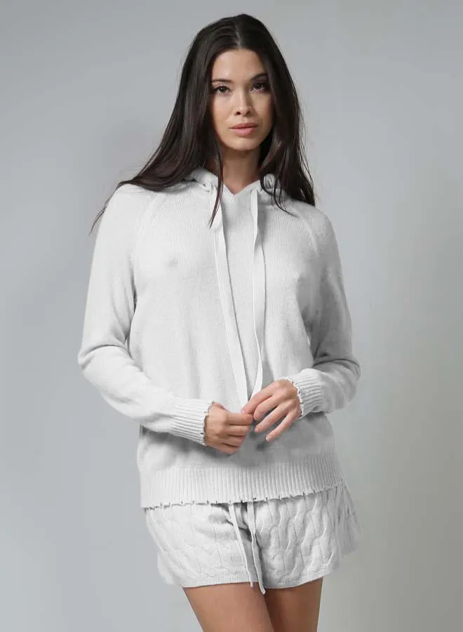 Minnie Rose Fine Cotton/Cashmere Frayed Edge Hoodie