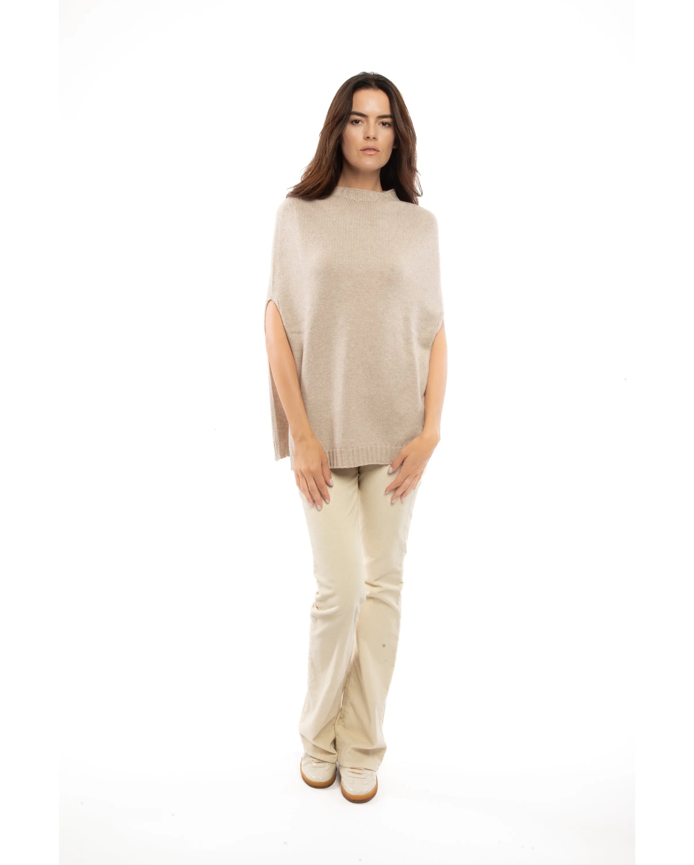 NEW FALL 24 - Pure Cashmere Side Slits Poncho Light Gray