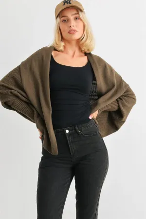 Olive Knit Batwing Sleeve Open Front Cardigan