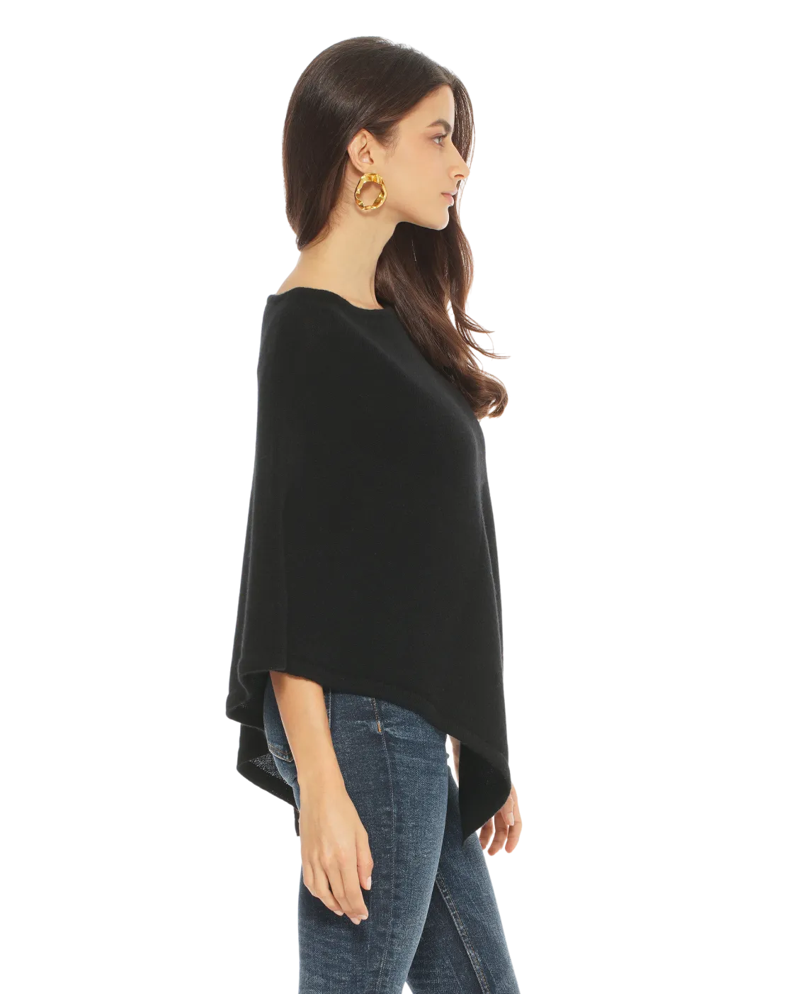 Pure Cashmere Capelet Poncho Black