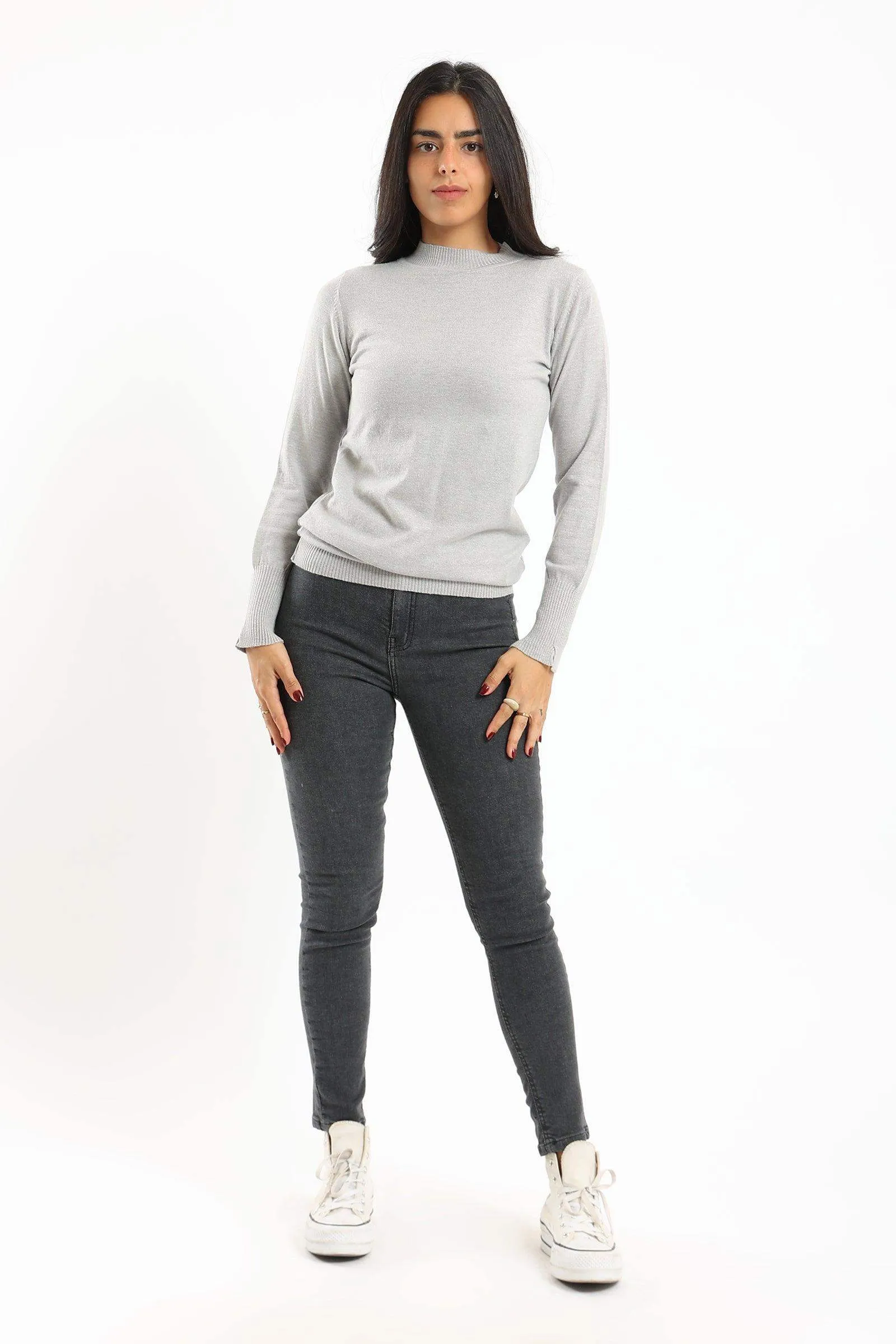 Ribbed Hem Plain Pullover