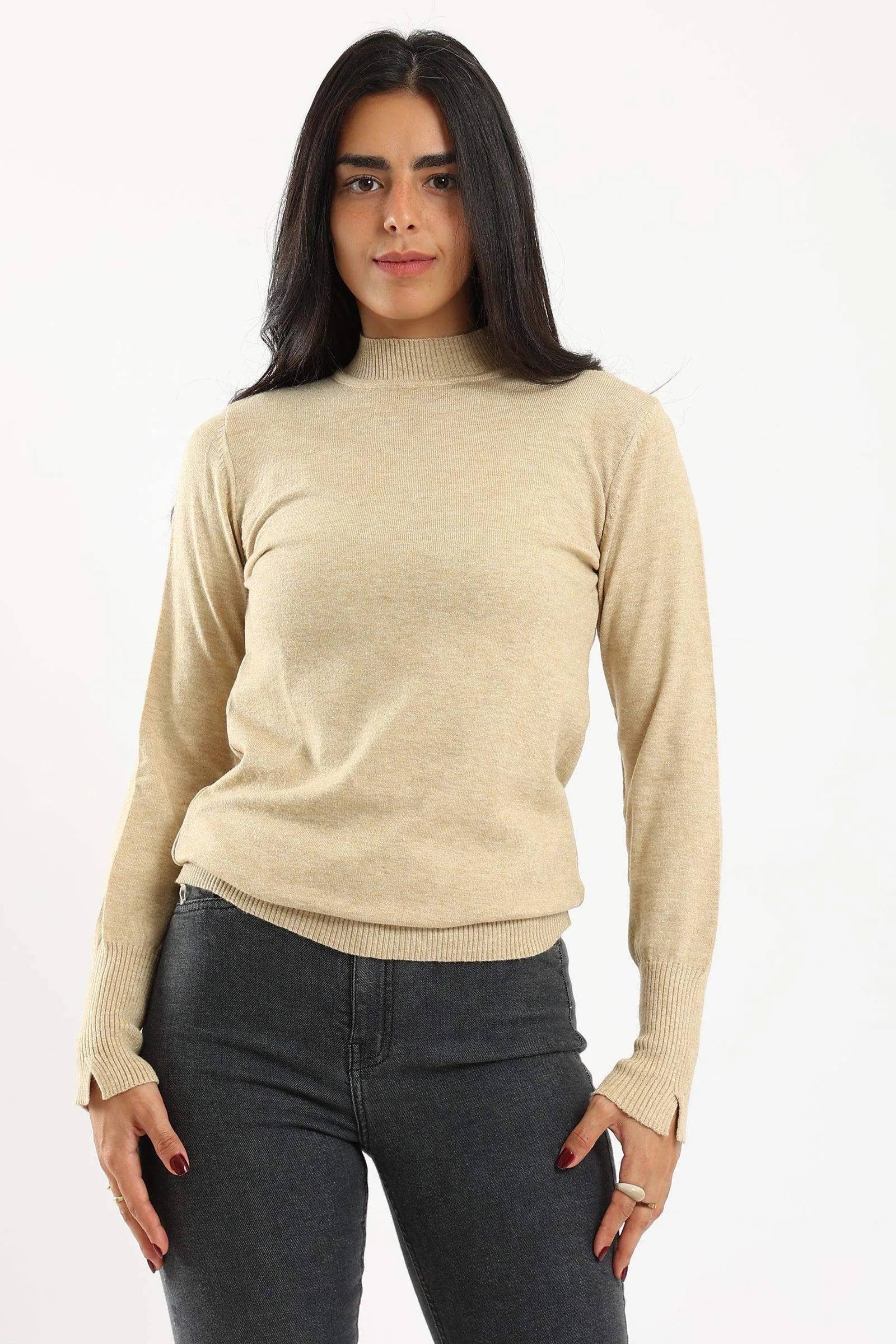 Ribbed Hem Plain Pullover