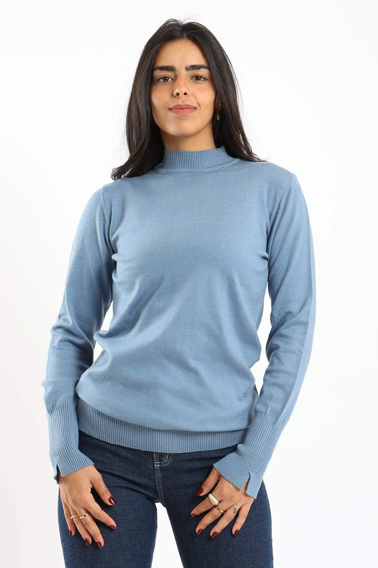 Ribbed Hem Plain Pullover