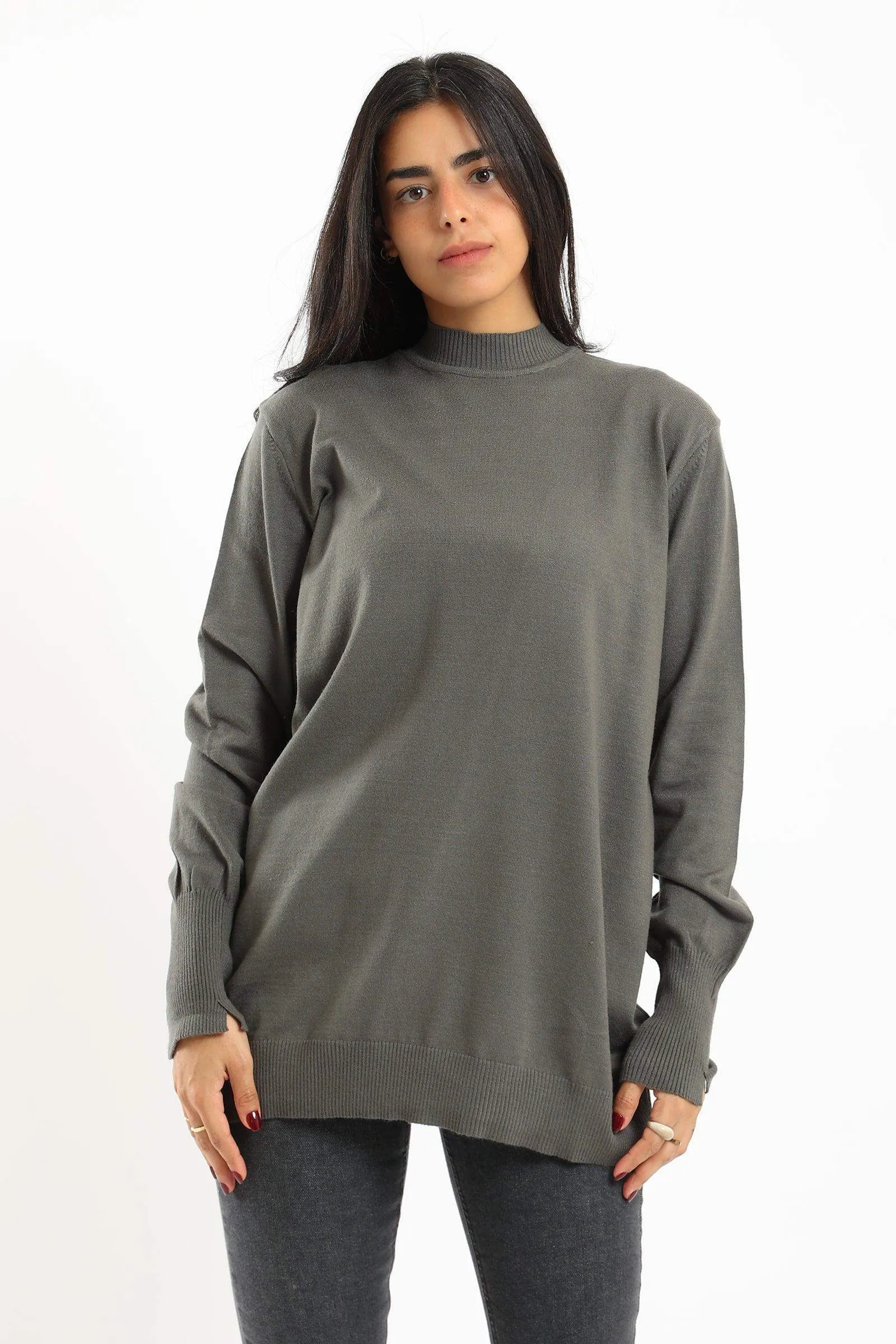 Ribbed Hem Plain Pullover