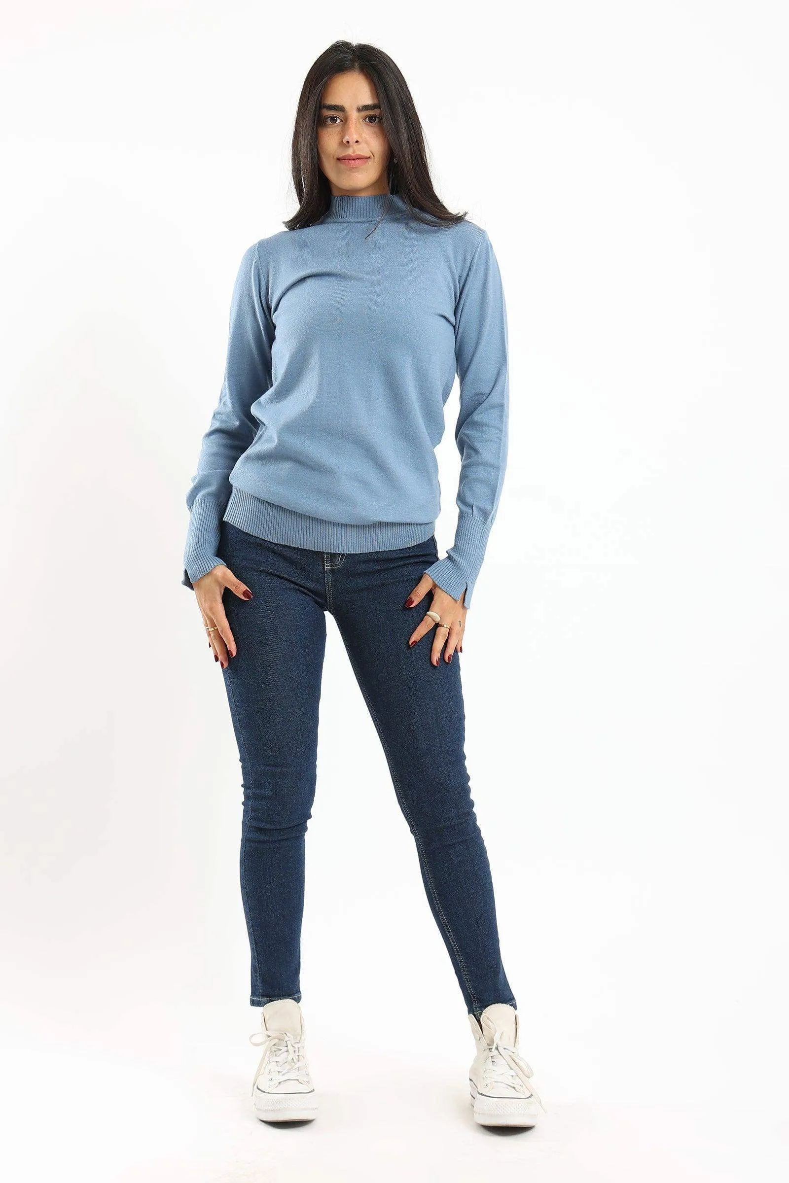 Ribbed Hem Plain Pullover