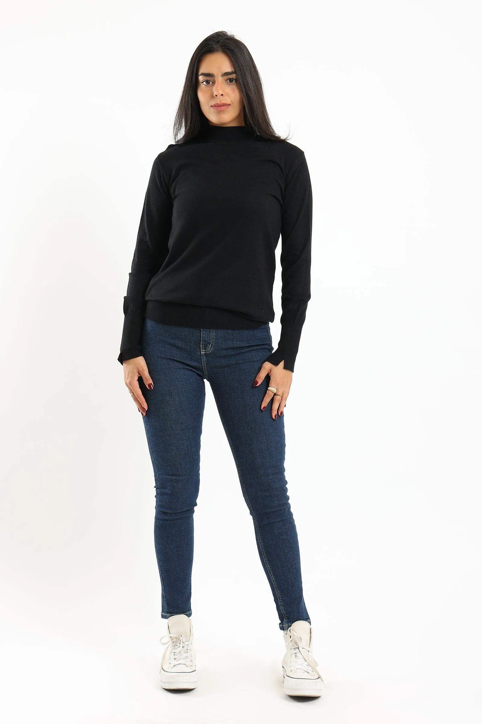 Ribbed Hem Plain Pullover