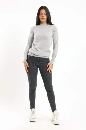 Ribbed Hem Plain Pullover