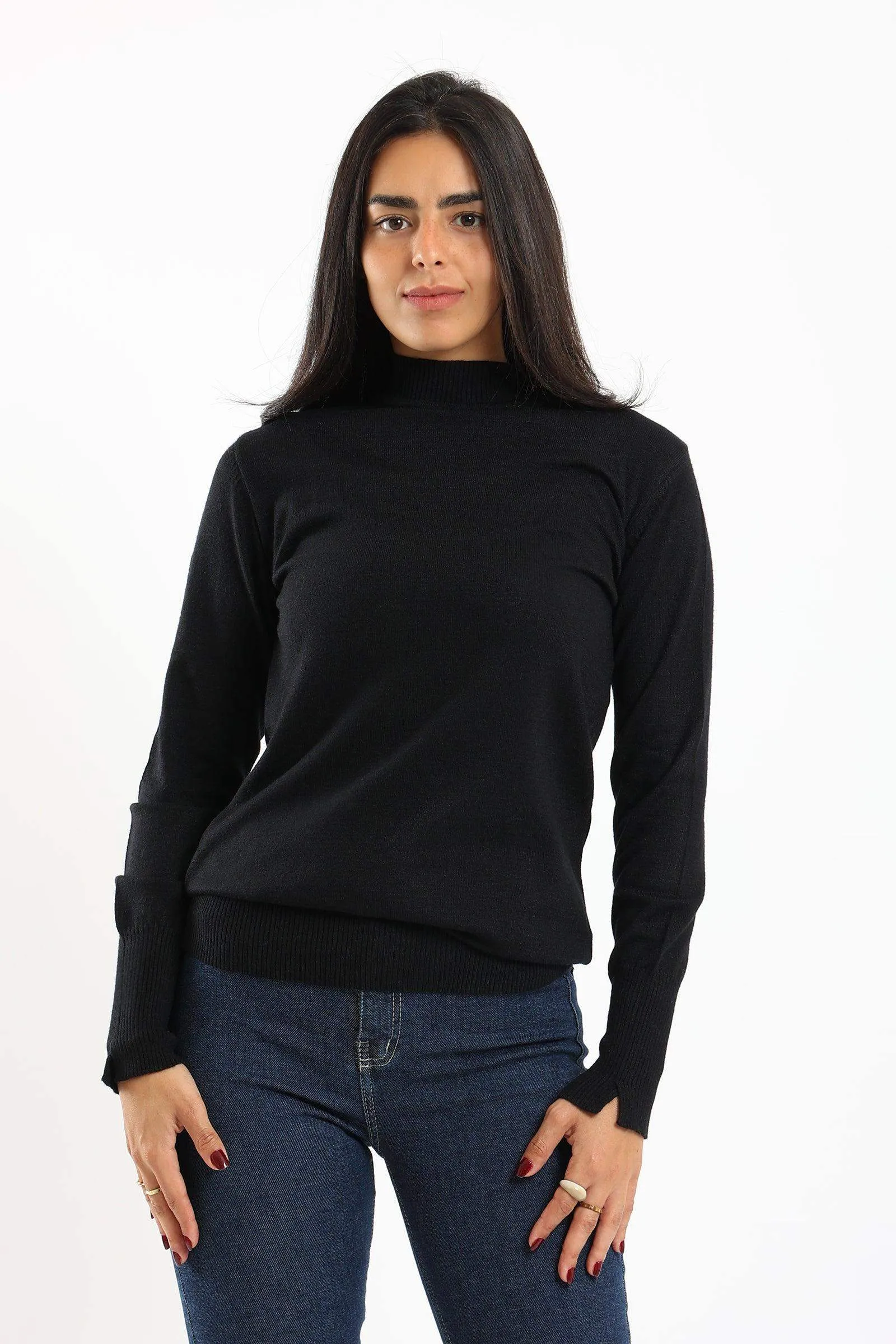 Ribbed Hem Plain Pullover