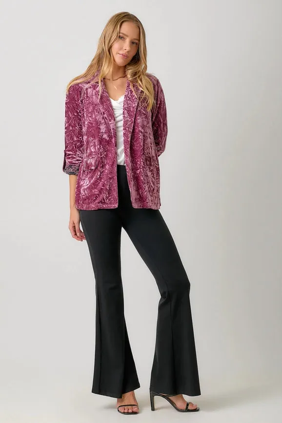 Rolled Sleeve Velvet Blazer Berry