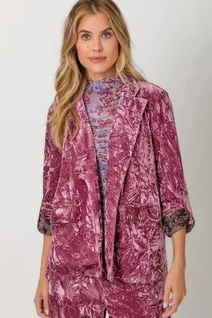 Rolled Sleeve Velvet Blazer Berry