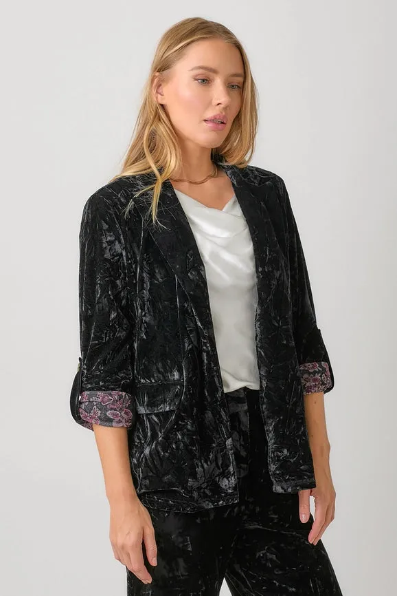 Rolled Sleeve Velvet Blazer Black