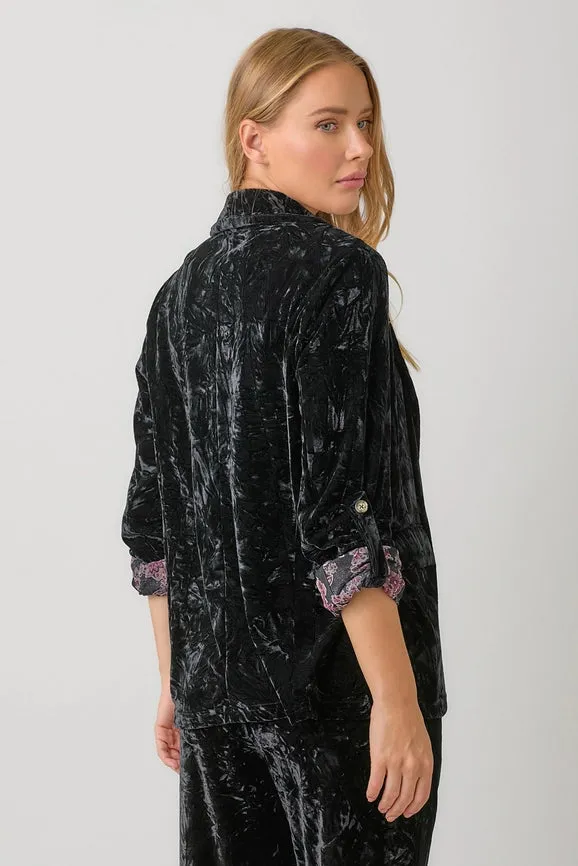 Rolled Sleeve Velvet Blazer Black