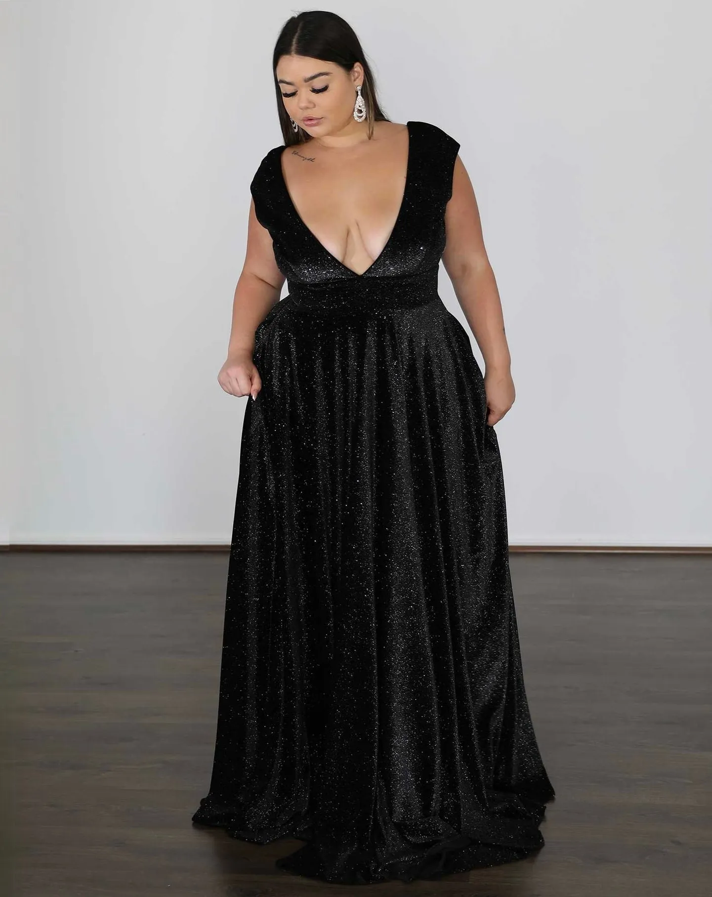 Sabrina Glittery Velvet Gown - Black Glitter