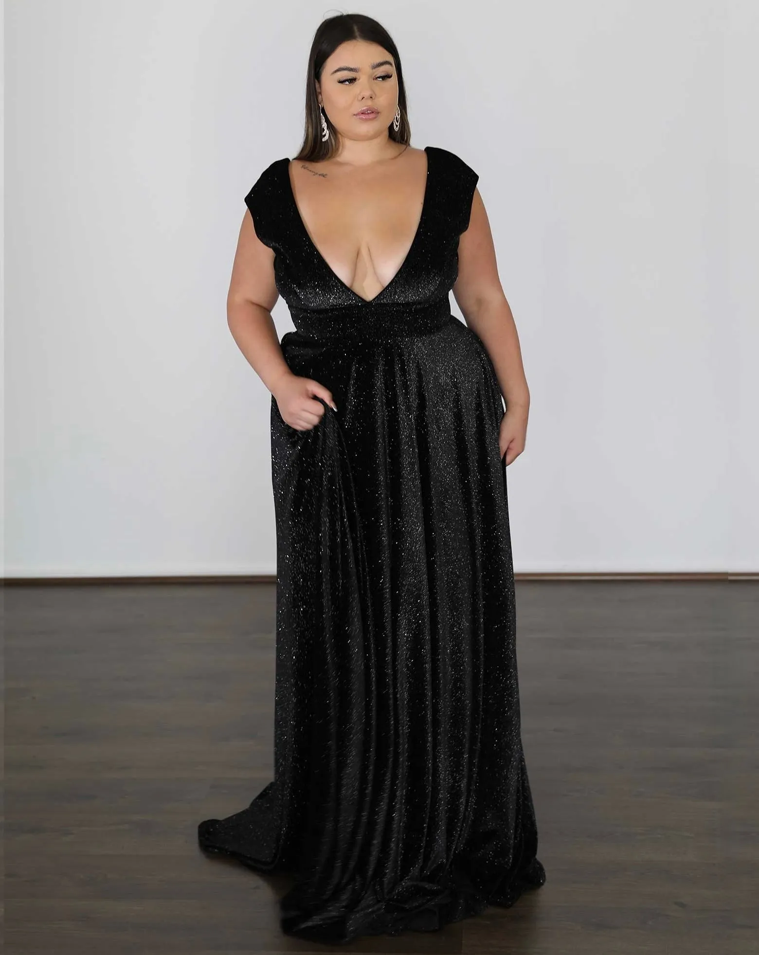 Sabrina Glittery Velvet Gown - Black Glitter