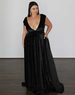 Sabrina Glittery Velvet Gown - Black Glitter