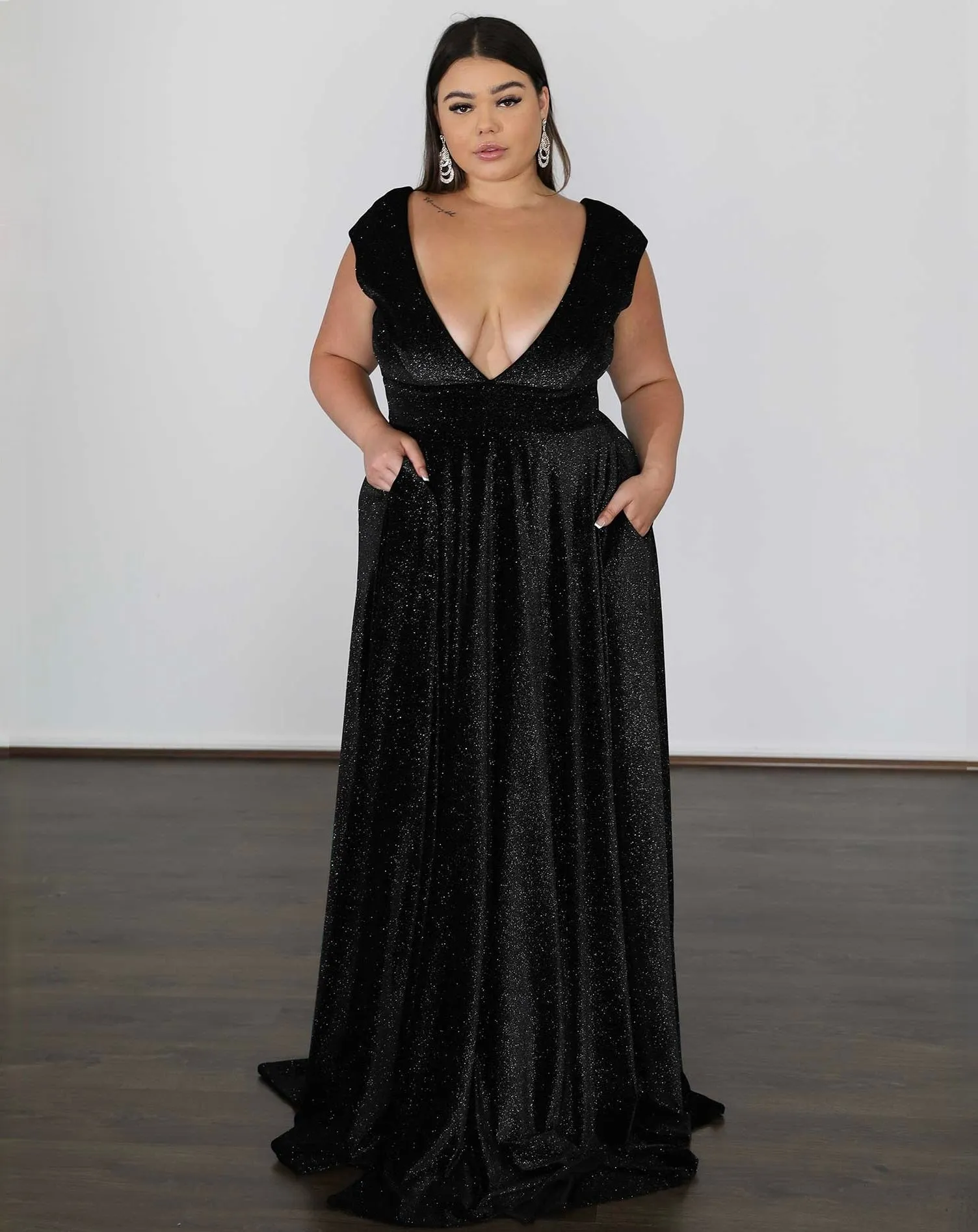 Sabrina Glittery Velvet Gown - Black Glitter