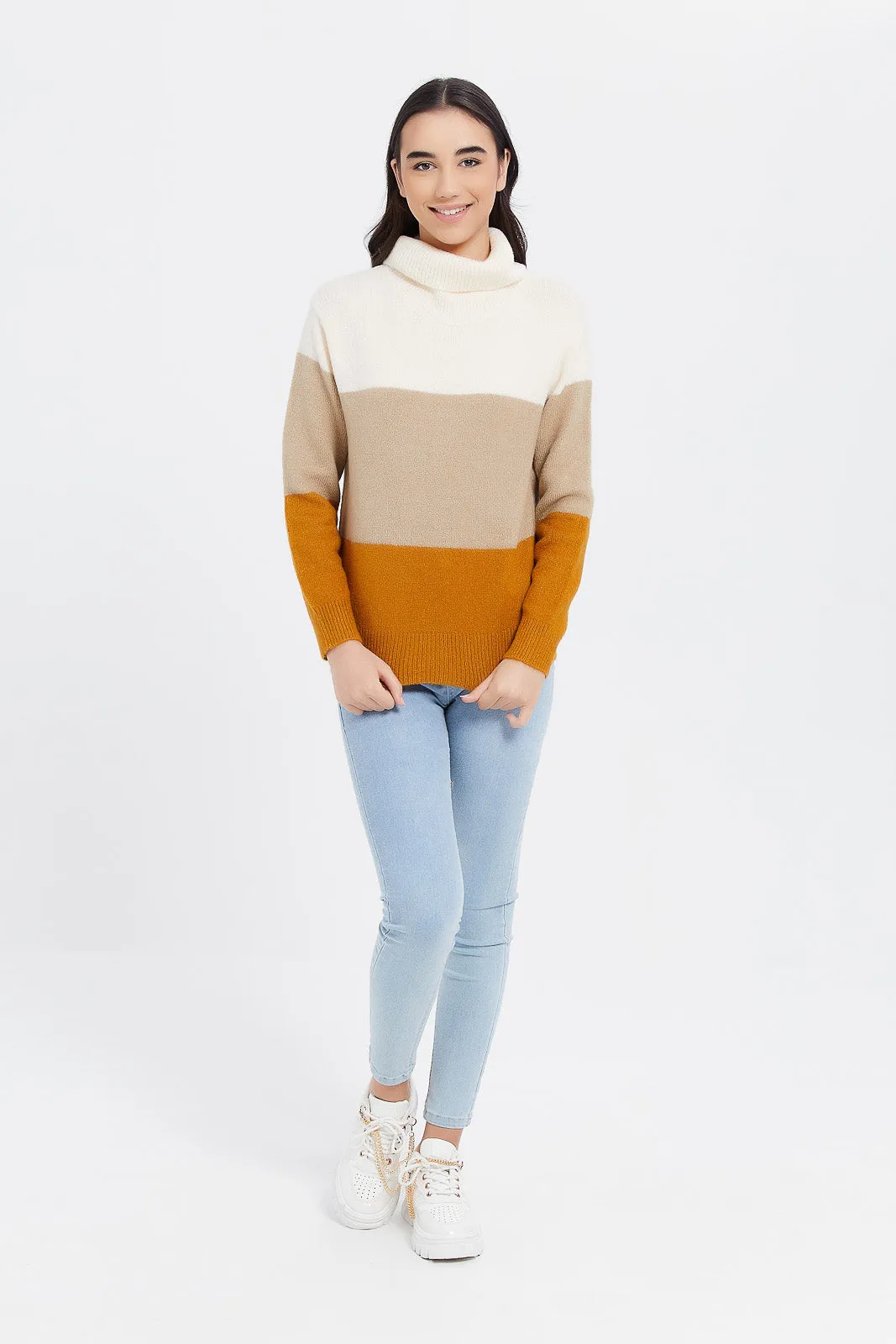 Senior Girls Multicolour High Neck Pullover