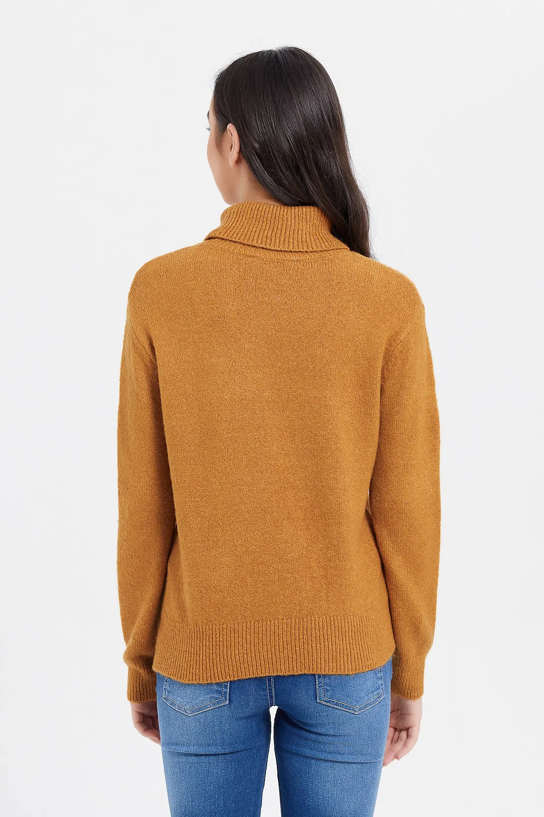 Senior Girls Mustard High Neck Pullover