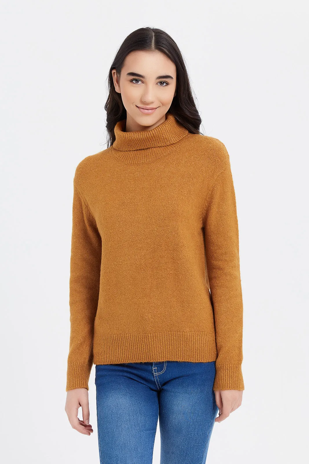 Senior Girls Mustard High Neck Pullover