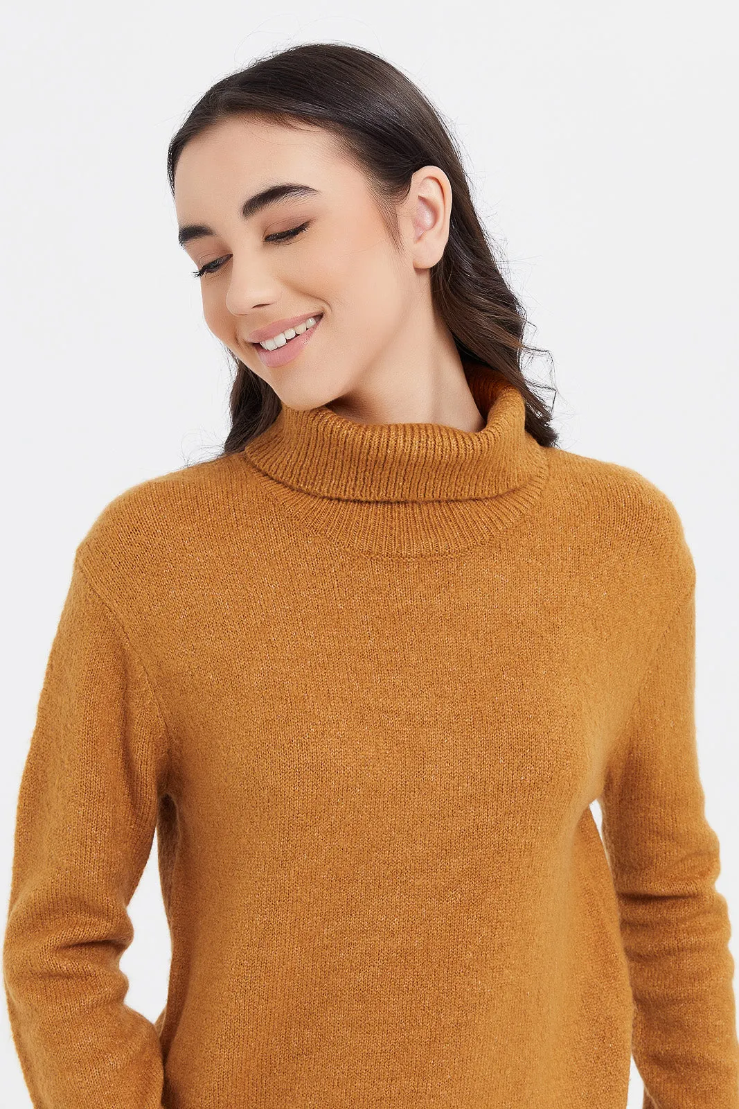 Senior Girls Mustard High Neck Pullover