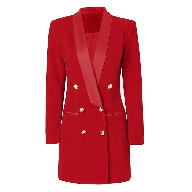 Shawl Collar Velvet Women Blazer Dress