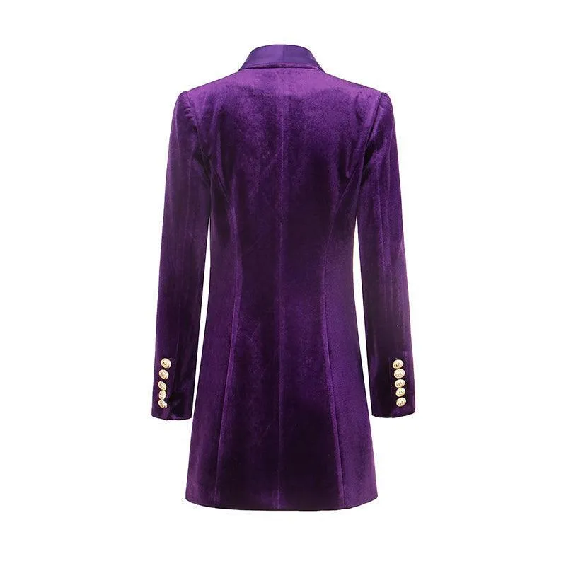 Shawl Collar Velvet Women Blazer Dress