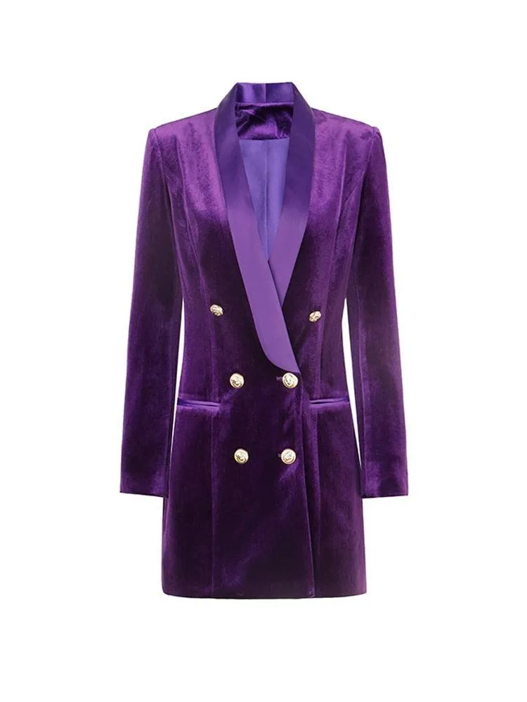 Shawl Collar Velvet Women Blazer Dress