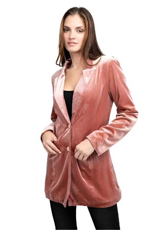 Shiny Velvet Peak Lapel Single Blazer