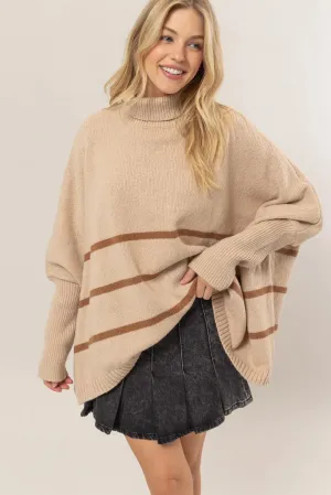 Stay Warm Taupe Striped Sweater