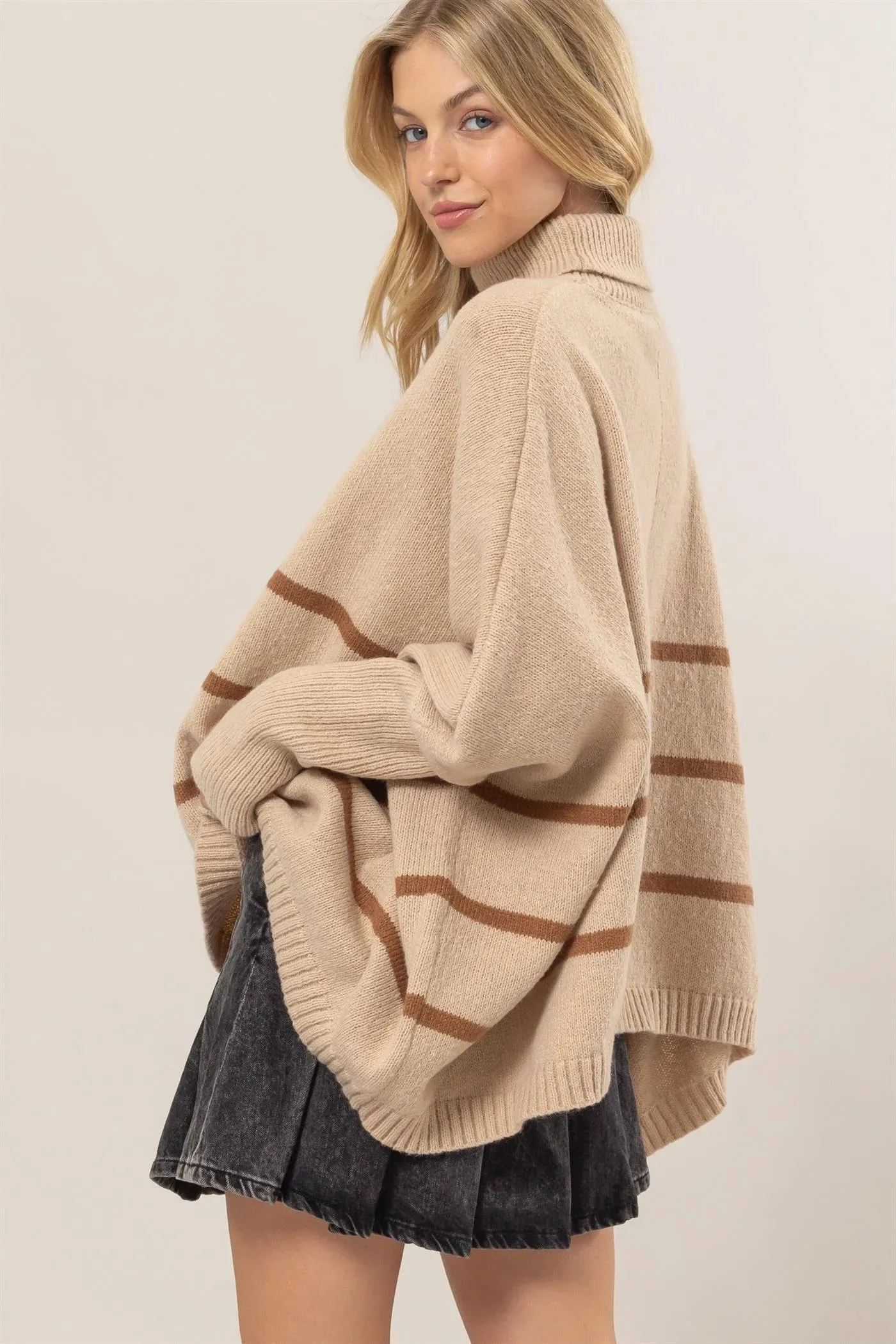 Stay Warm Taupe Striped Sweater