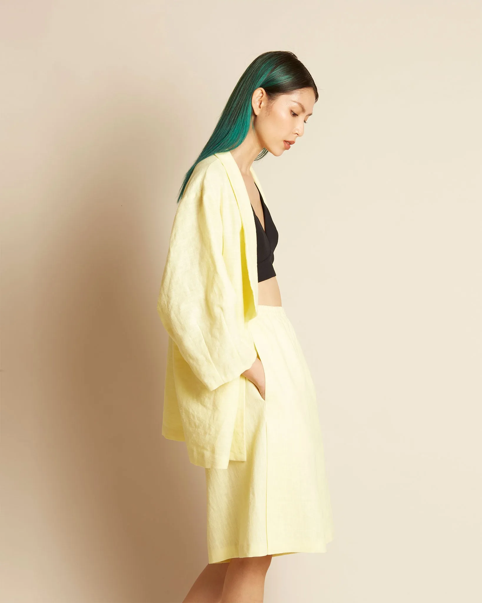 Sunshine Collar Wrap Pocket Jacket in Light Yellow