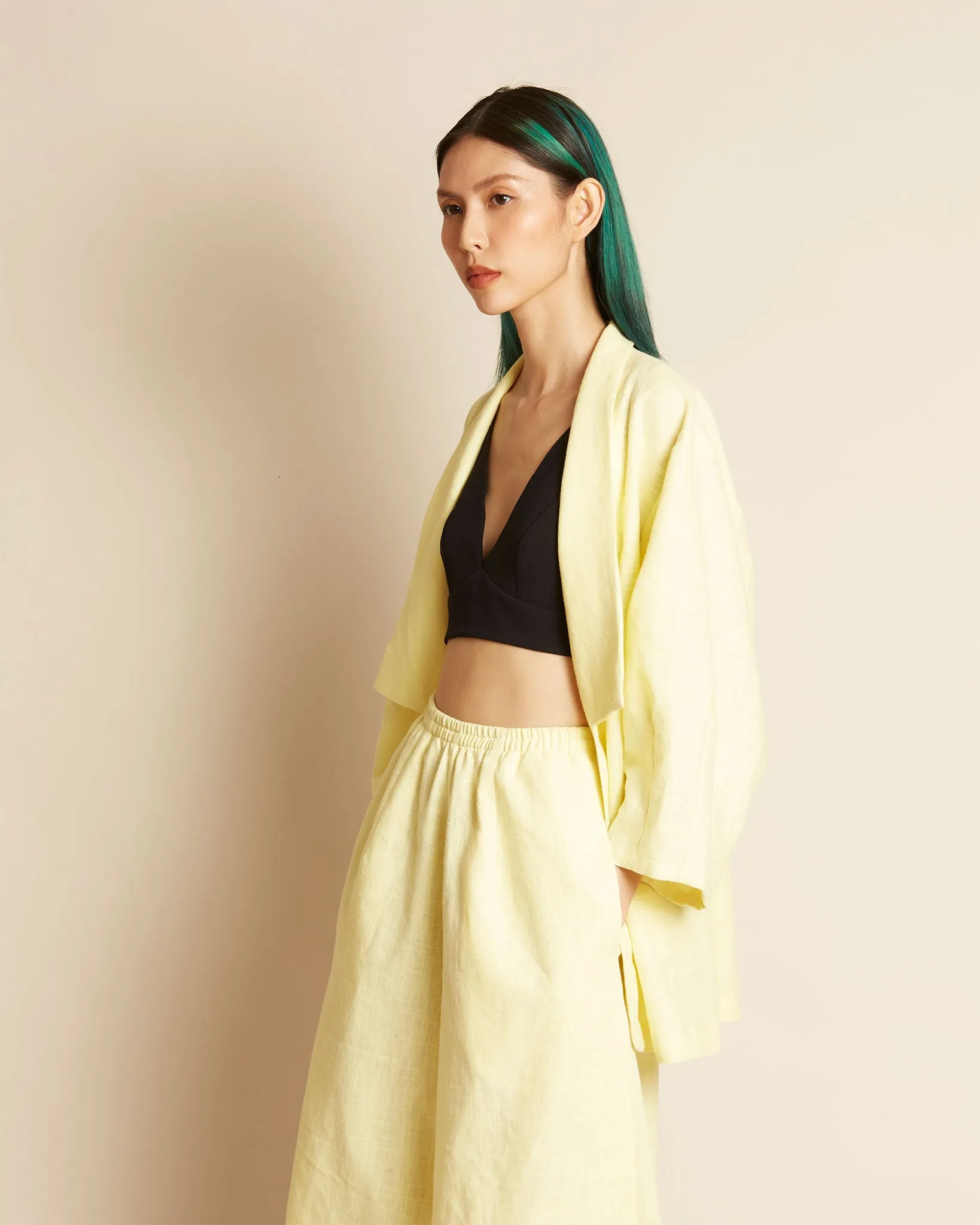 Sunshine Collar Wrap Pocket Jacket in Light Yellow