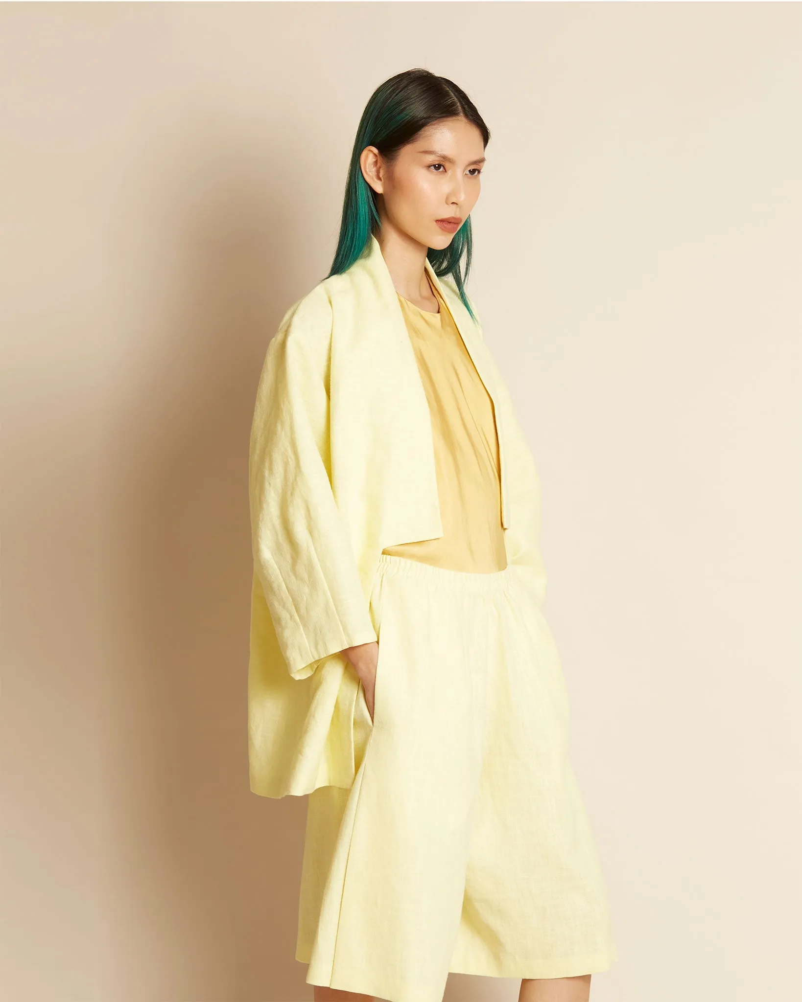 Sunshine Collar Wrap Pocket Jacket in Light Yellow