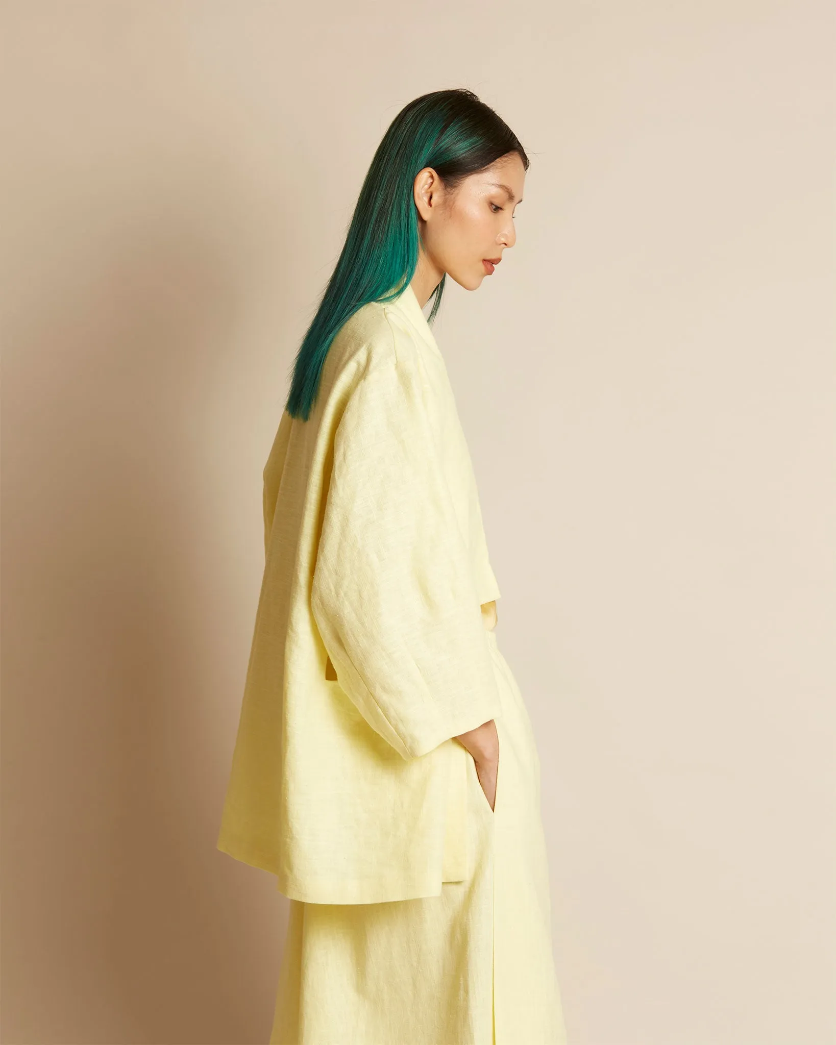 Sunshine Collar Wrap Pocket Jacket in Light Yellow