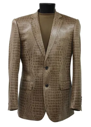 Tan Single Breasted velvet Men's Blazer - Crocodile Pattern Tan #J 1041