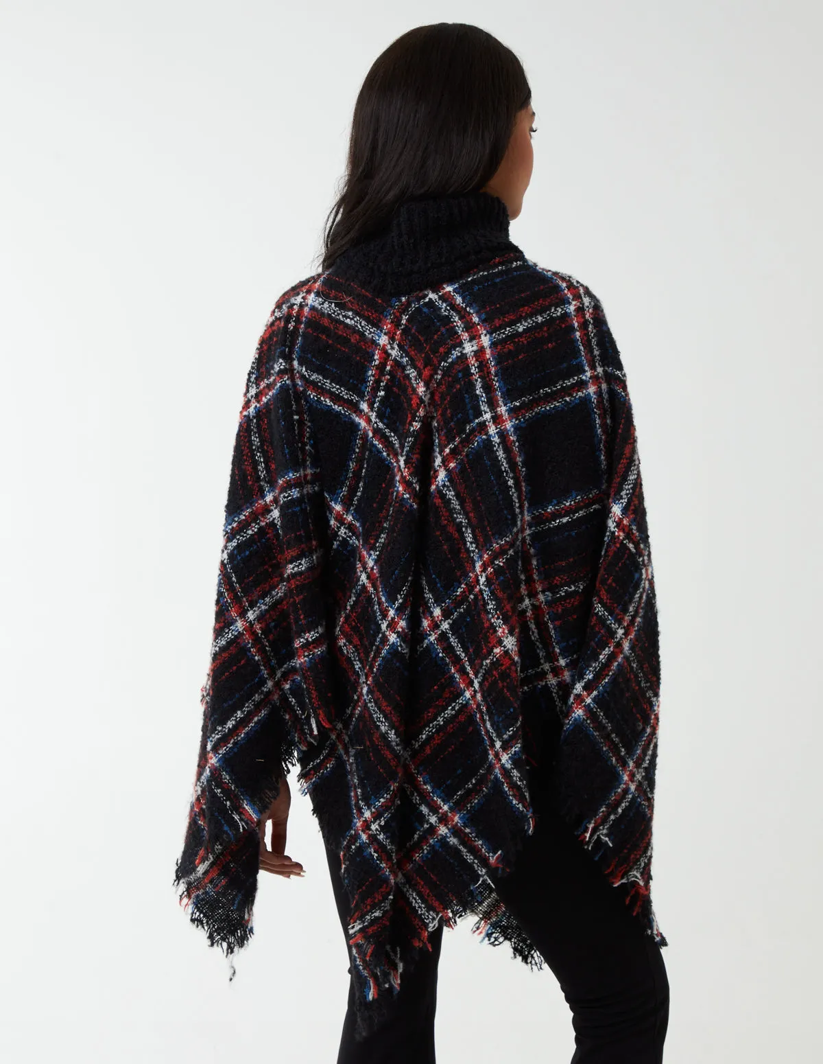 Tartan Roll Neck Poncho