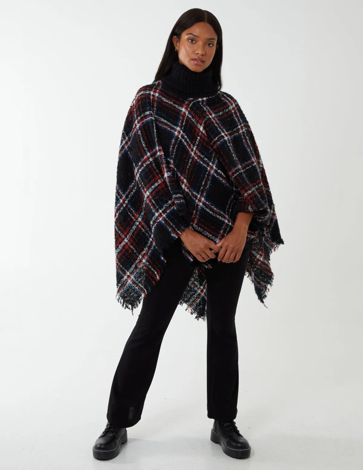 Tartan Roll Neck Poncho