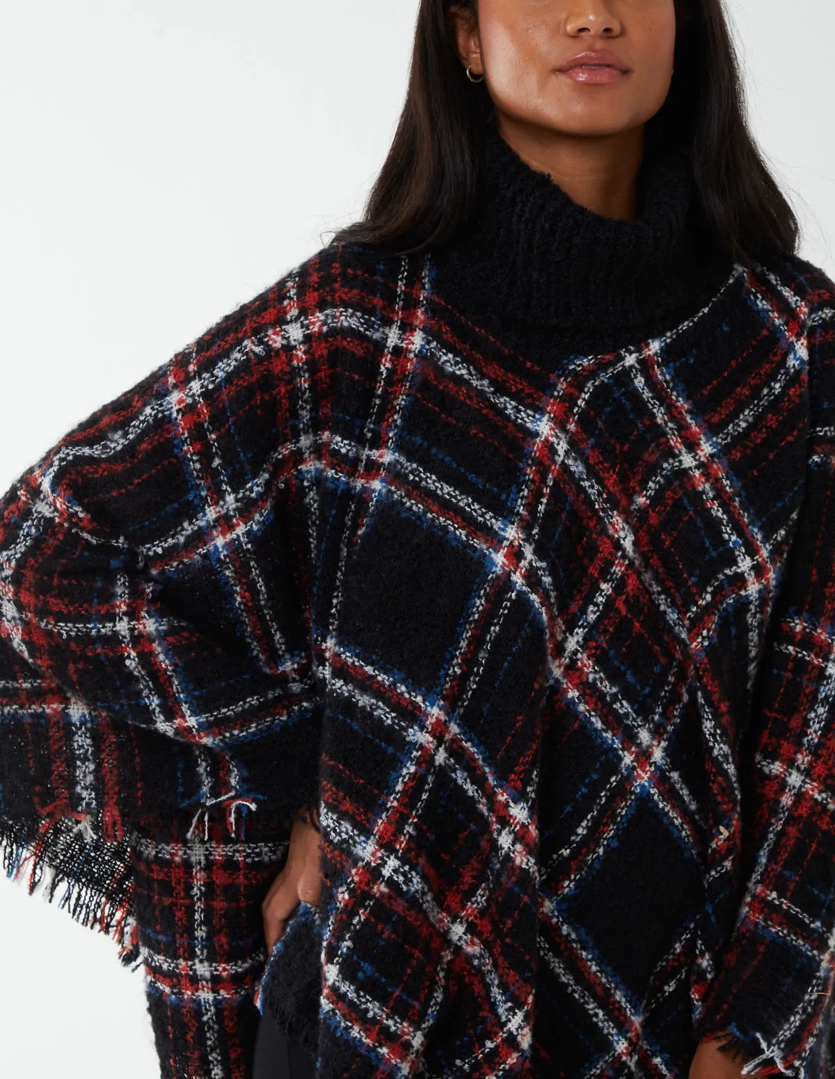 Tartan Roll Neck Poncho