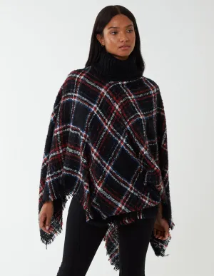 Tartan Roll Neck Poncho