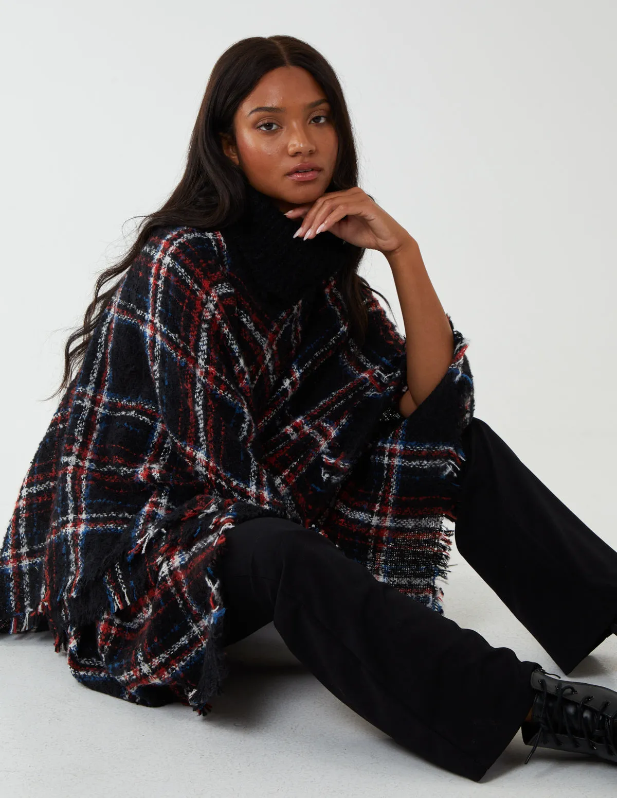 Tartan Roll Neck Poncho