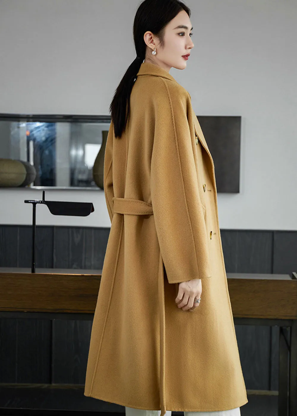 Tasha Double Breasted Belted Long Wool Coat