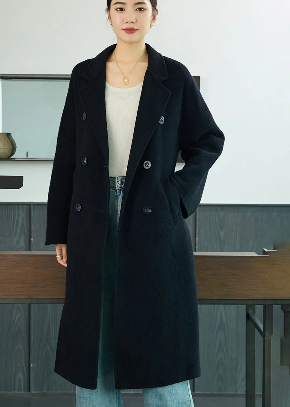 Tasha Double Breasted Belted Long Wool Coat