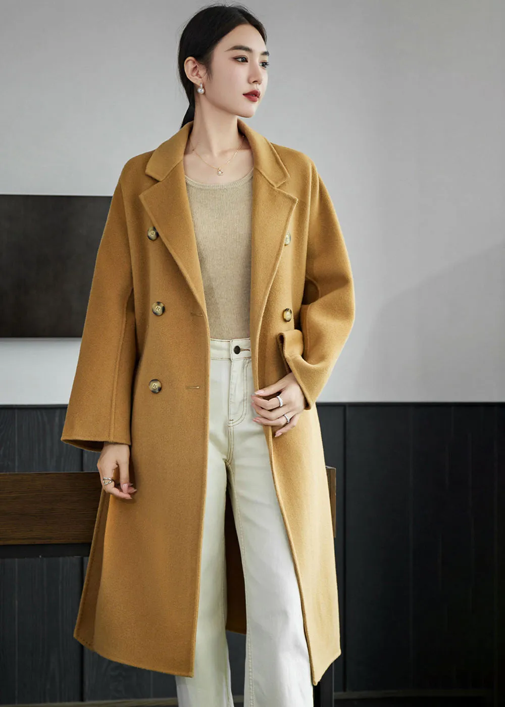 Tasha Double Breasted Belted Long Wool Coat