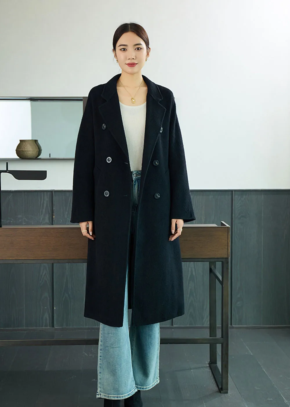 Tasha Double Breasted Belted Long Wool Coat