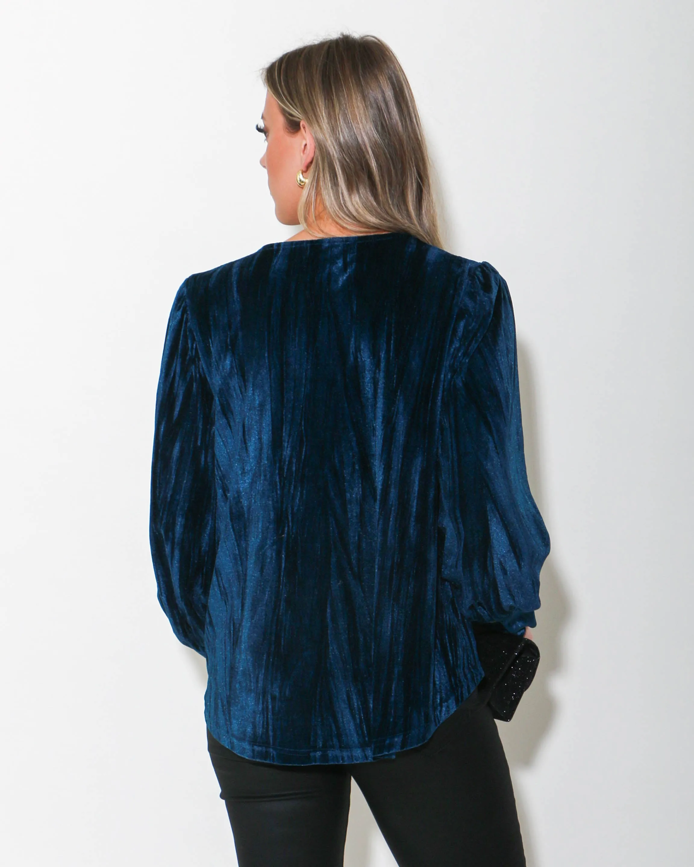 Teal Textured Velvet Long Sleeve Top