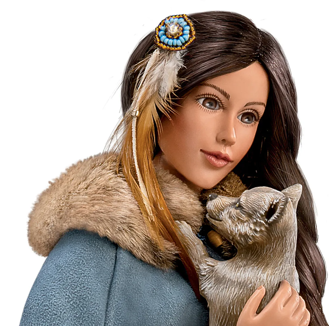 The Ashton - Drake Galleries Maiden of the Wolf Moon Portrait Doll Collector’s Edition Handcrafted & Hand Painted with Removable Light Up Cape and 2 Wolf Figures 21-inches