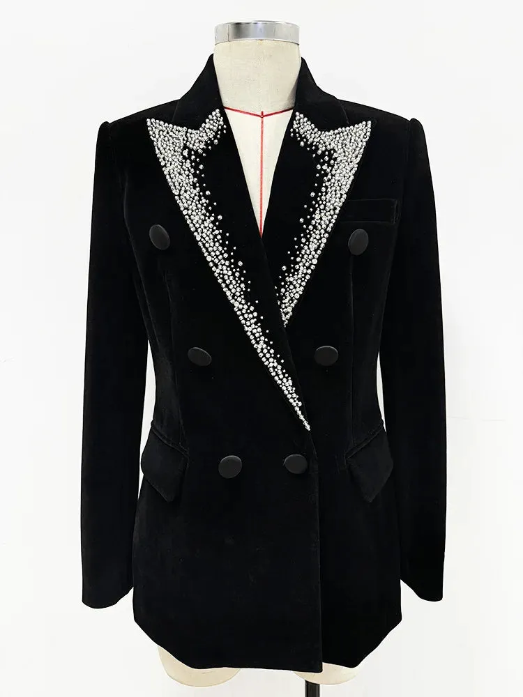 Trend4us Glam Crystal-Studded Velvet Blazer