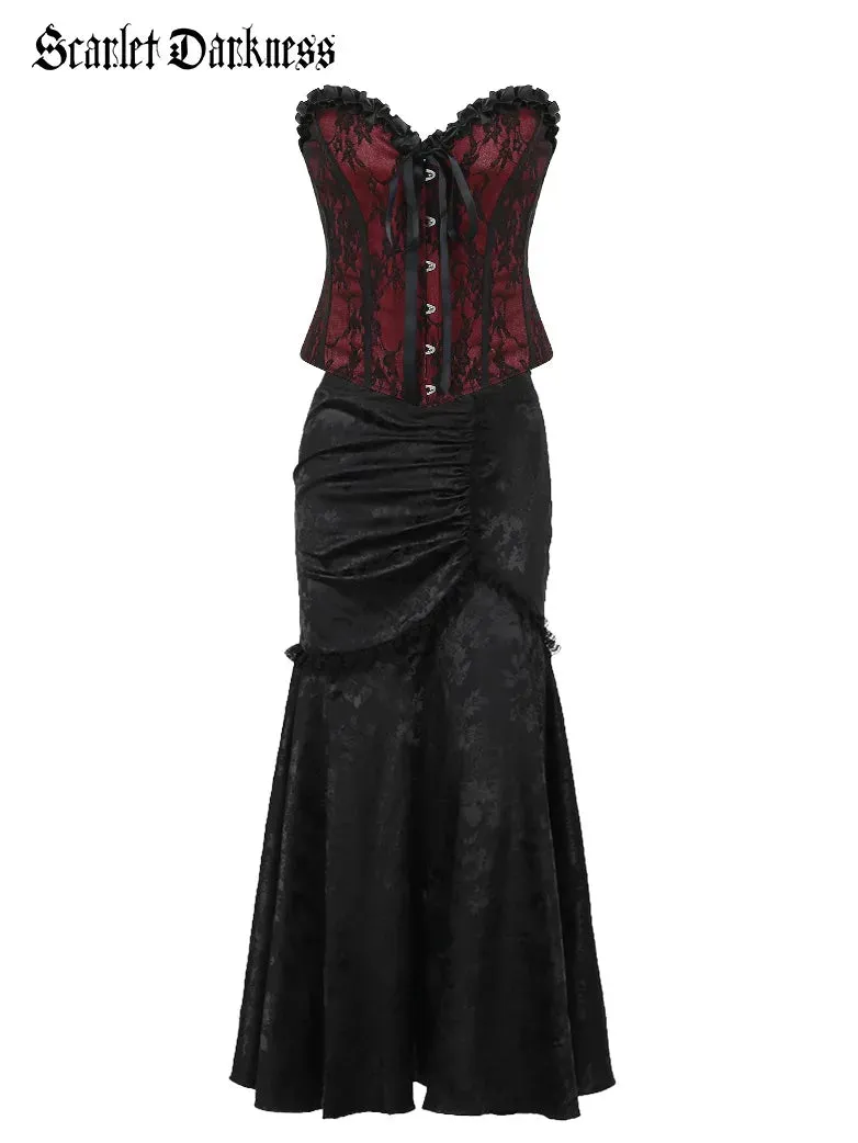 Victorian Satin Jacquard Asymmetric Bodycon Skirt